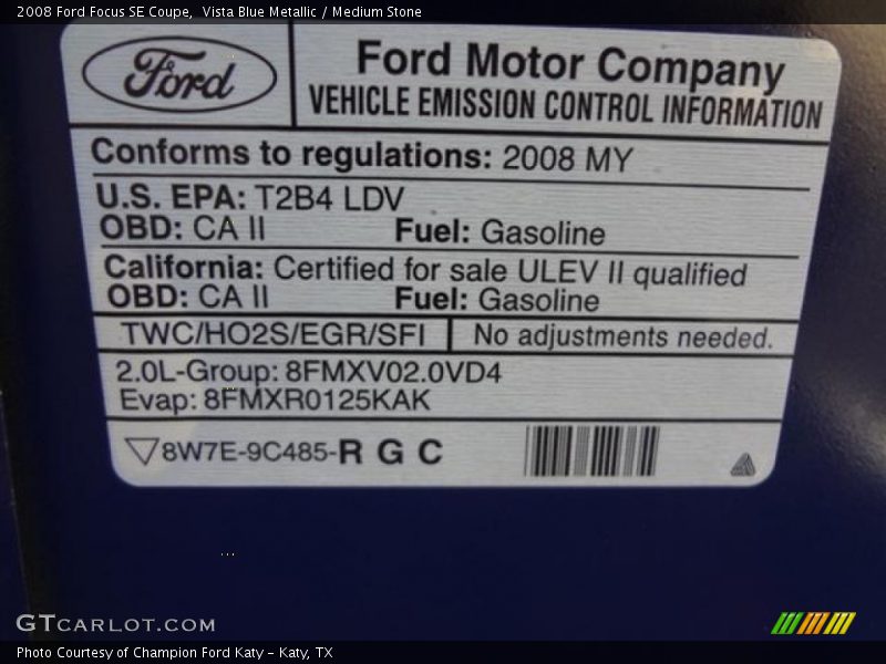 Vista Blue Metallic / Medium Stone 2008 Ford Focus SE Coupe