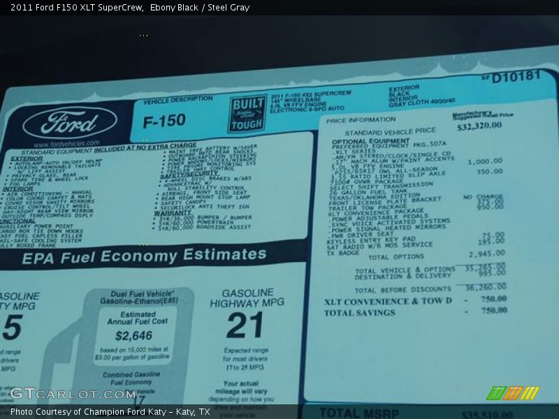 Ebony Black / Steel Gray 2011 Ford F150 XLT SuperCrew