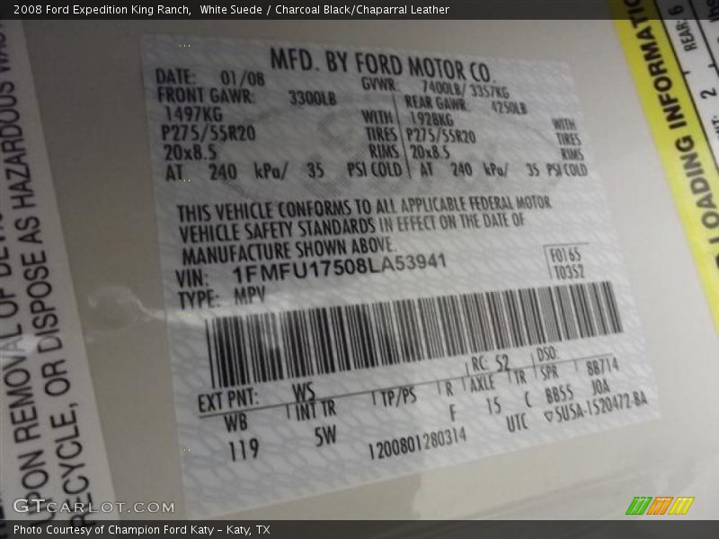 White Suede / Charcoal Black/Chaparral Leather 2008 Ford Expedition King Ranch