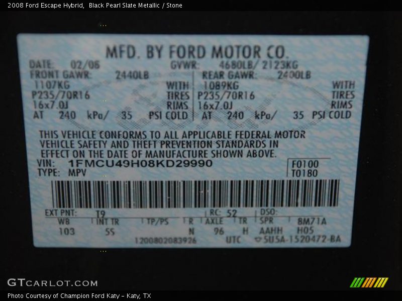 Black Pearl Slate Metallic / Stone 2008 Ford Escape Hybrid