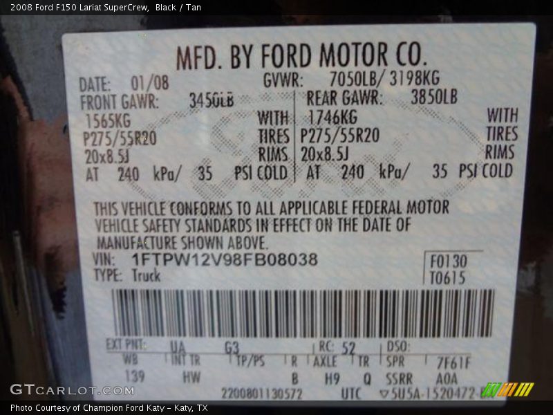 Black / Tan 2008 Ford F150 Lariat SuperCrew