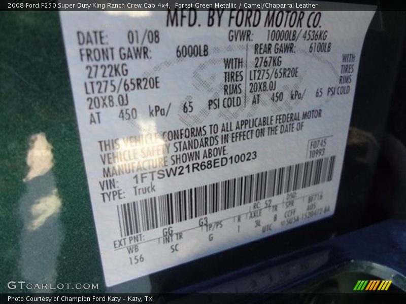 Forest Green Metallic / Camel/Chaparral Leather 2008 Ford F250 Super Duty King Ranch Crew Cab 4x4