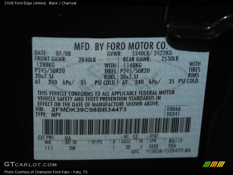 Black / Charcoal 2008 Ford Edge Limited