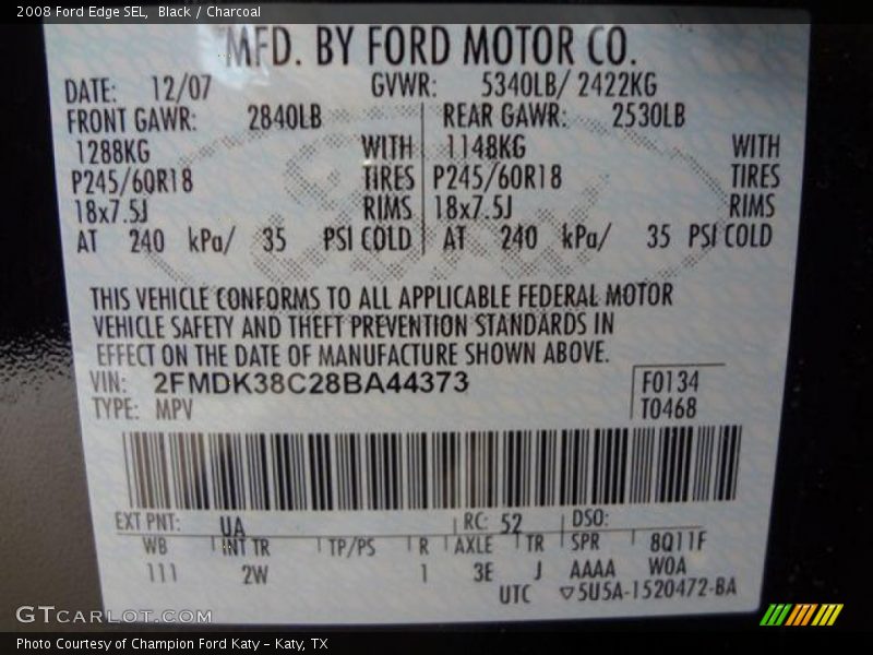 Black / Charcoal 2008 Ford Edge SEL