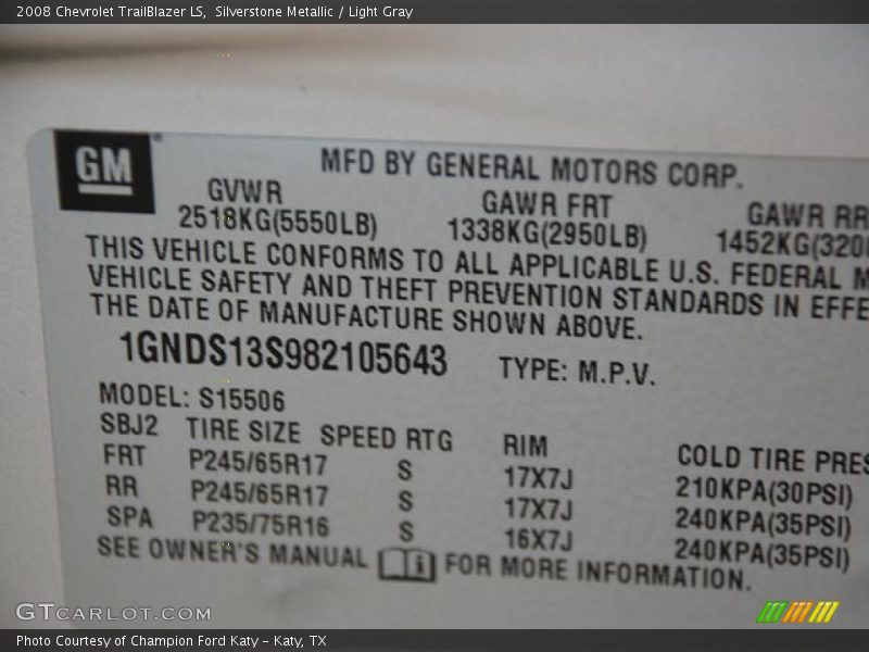 Silverstone Metallic / Light Gray 2008 Chevrolet TrailBlazer LS