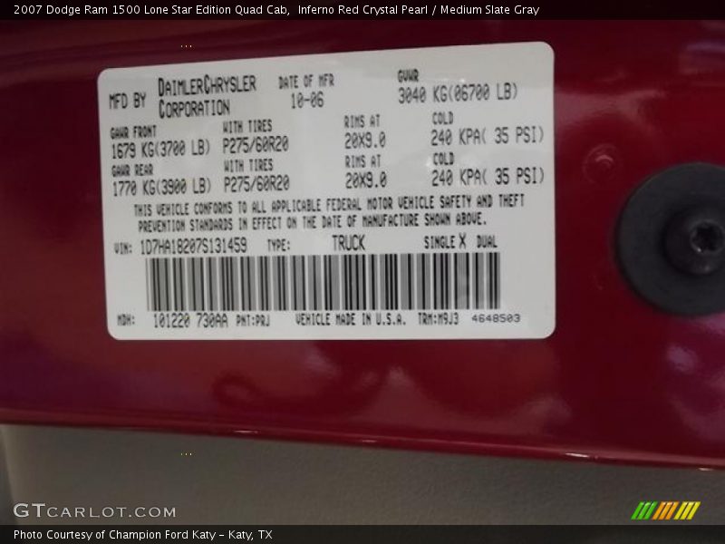 Inferno Red Crystal Pearl / Medium Slate Gray 2007 Dodge Ram 1500 Lone Star Edition Quad Cab