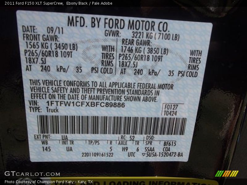 Ebony Black / Pale Adobe 2011 Ford F150 XLT SuperCrew