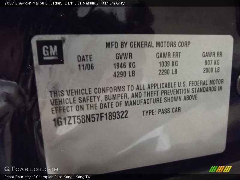 Dark Blue Metallic / Titanium Gray 2007 Chevrolet Malibu LT Sedan