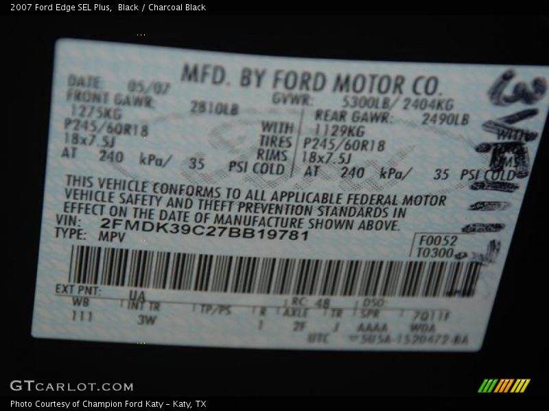Black / Charcoal Black 2007 Ford Edge SEL Plus