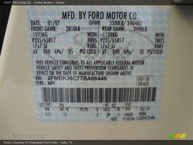 Creme Brulee / Camel 2007 Ford Edge SE