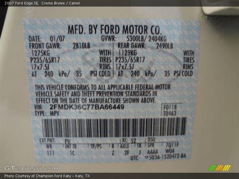 Creme Brulee / Camel 2007 Ford Edge SE