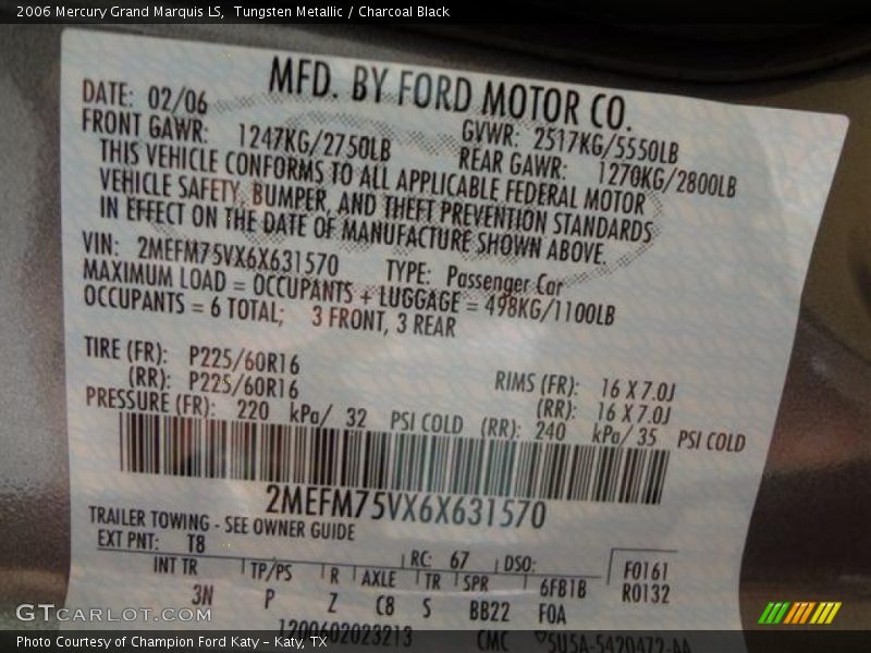 Tungsten Metallic / Charcoal Black 2006 Mercury Grand Marquis LS