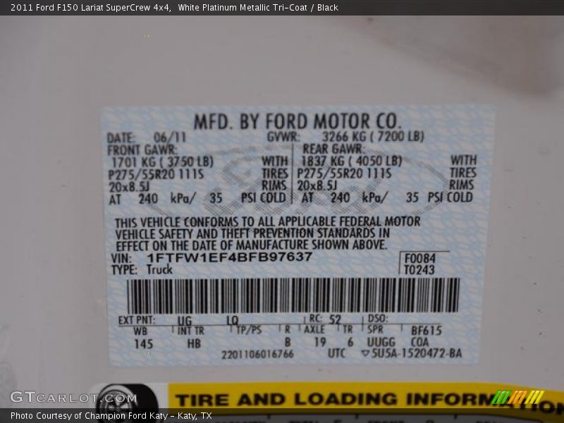 White Platinum Metallic Tri-Coat / Black 2011 Ford F150 Lariat SuperCrew 4x4