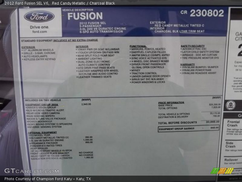 Red Candy Metallic / Charcoal Black 2012 Ford Fusion SEL V6