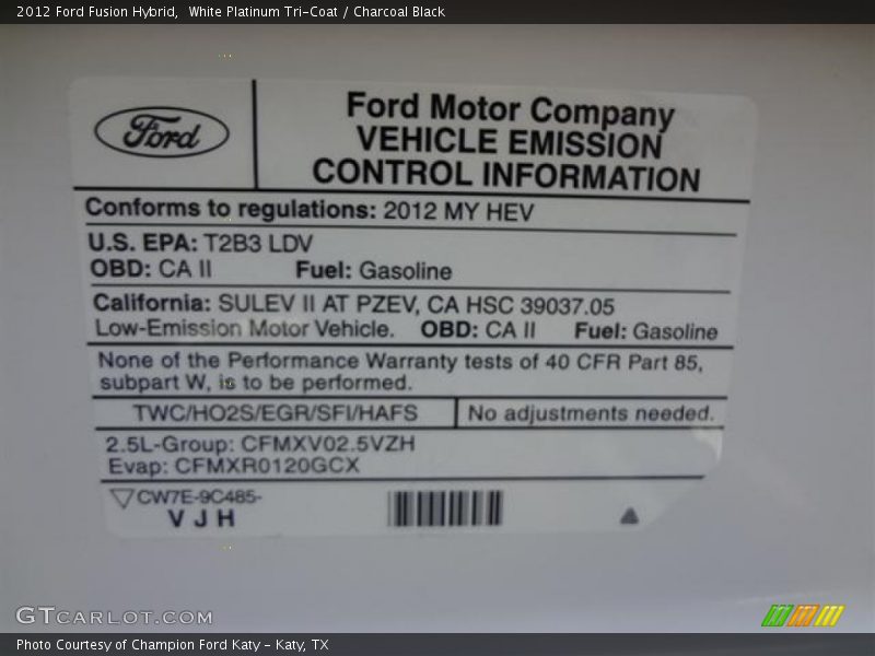 White Platinum Tri-Coat / Charcoal Black 2012 Ford Fusion Hybrid