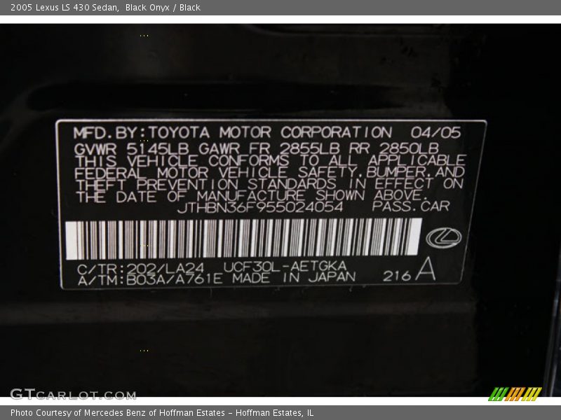 Black Onyx / Black 2005 Lexus LS 430 Sedan