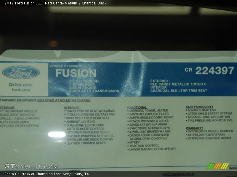 Red Candy Metallic / Charcoal Black 2012 Ford Fusion SEL