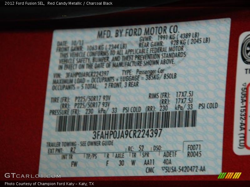 Red Candy Metallic / Charcoal Black 2012 Ford Fusion SEL