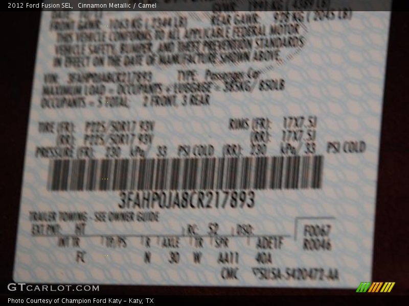Cinnamon Metallic / Camel 2012 Ford Fusion SEL