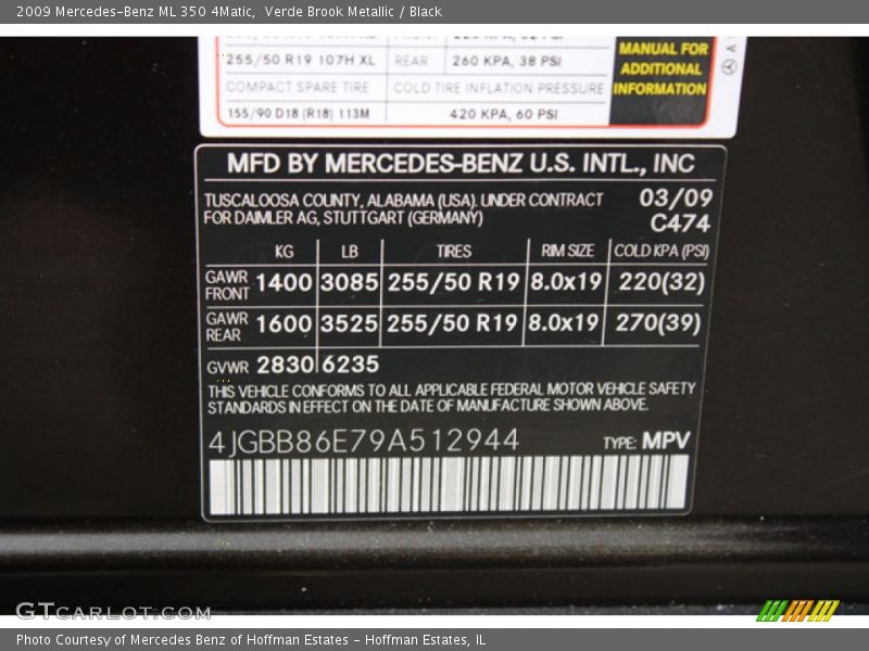 Verde Brook Metallic / Black 2009 Mercedes-Benz ML 350 4Matic