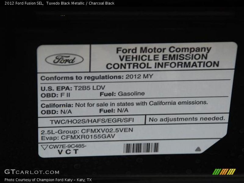 Tuxedo Black Metallic / Charcoal Black 2012 Ford Fusion SEL