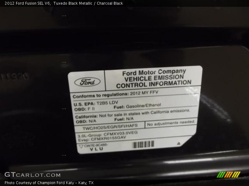 Tuxedo Black Metallic / Charcoal Black 2012 Ford Fusion SEL V6