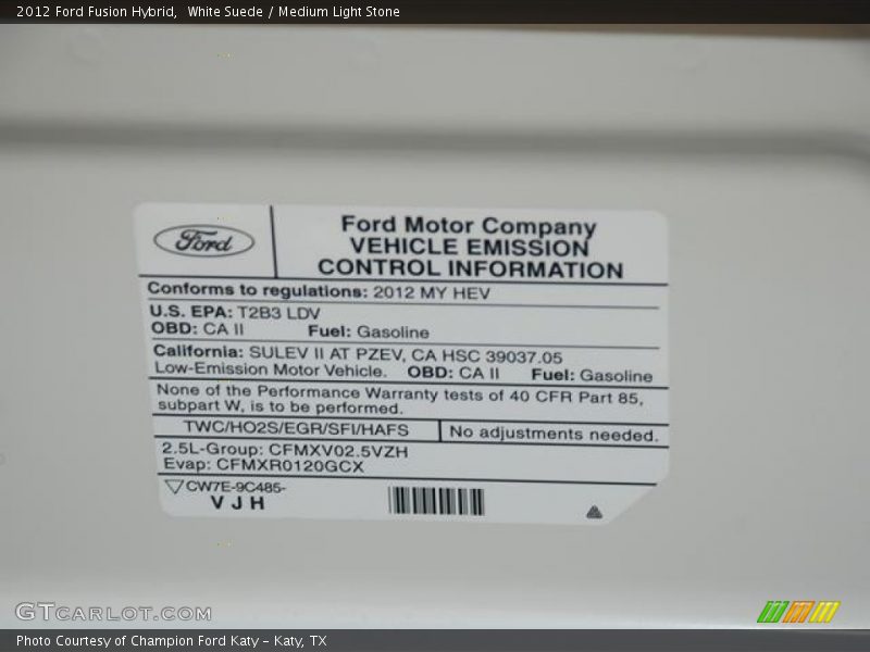 White Suede / Medium Light Stone 2012 Ford Fusion Hybrid