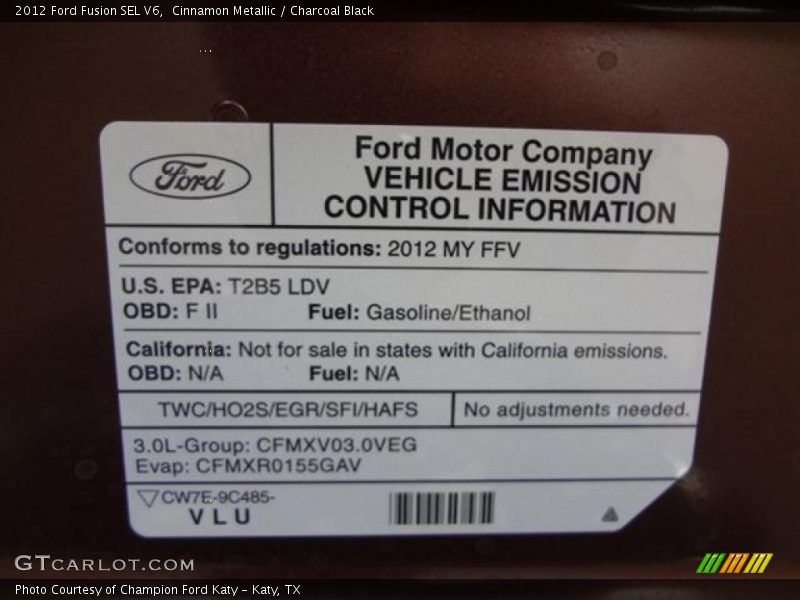 Cinnamon Metallic / Charcoal Black 2012 Ford Fusion SEL V6