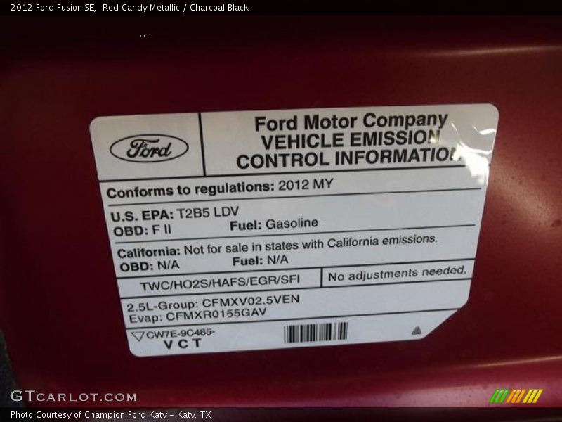 Red Candy Metallic / Charcoal Black 2012 Ford Fusion SE