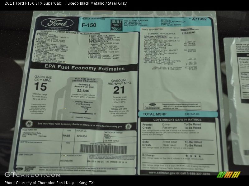 Tuxedo Black Metallic / Steel Gray 2011 Ford F150 STX SuperCab