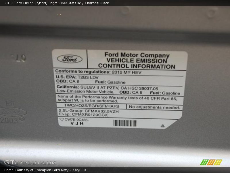 Ingot Silver Metallic / Charcoal Black 2012 Ford Fusion Hybrid