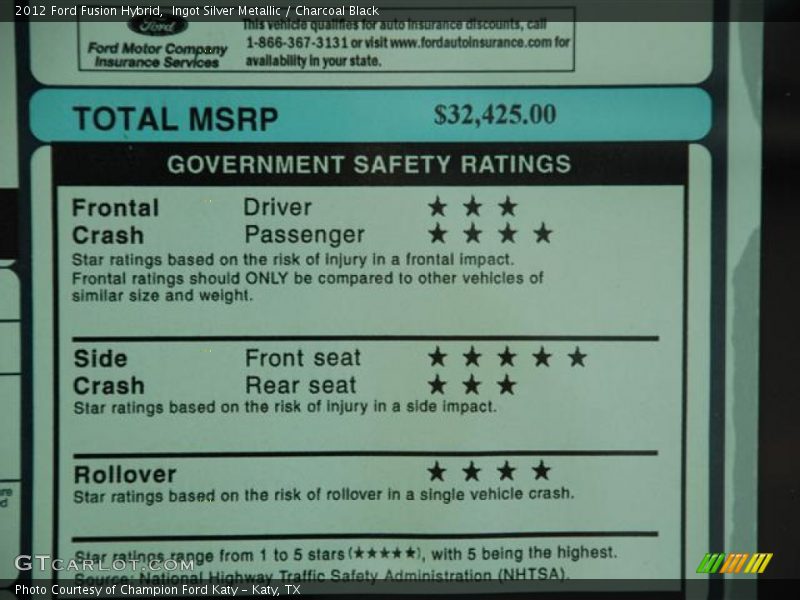 Ingot Silver Metallic / Charcoal Black 2012 Ford Fusion Hybrid
