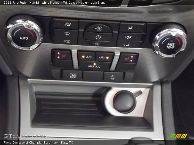 White Platinum Tri-Coat / Medium Light Stone 2012 Ford Fusion Hybrid