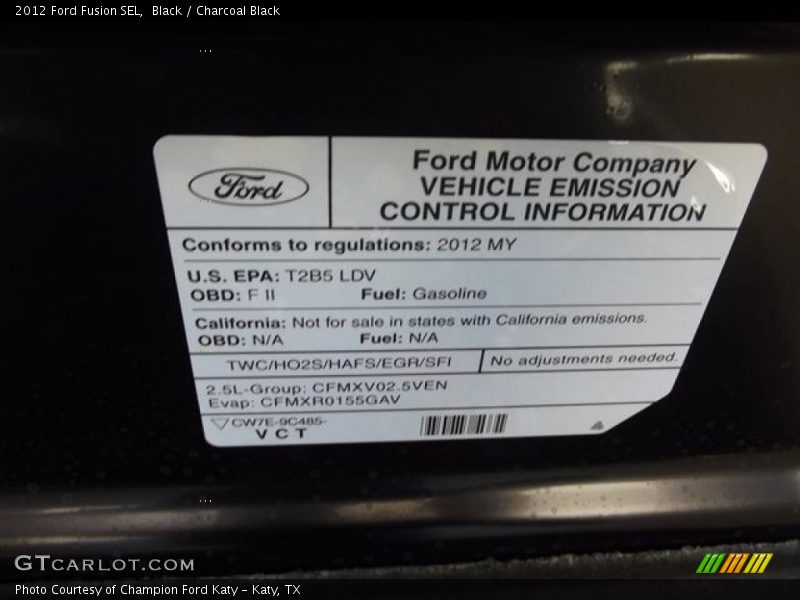 Black / Charcoal Black 2012 Ford Fusion SEL