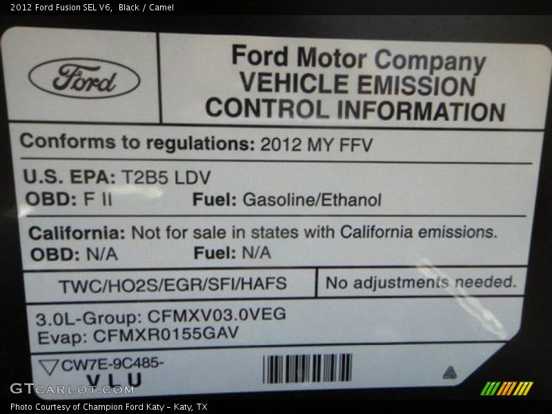 Black / Camel 2012 Ford Fusion SEL V6