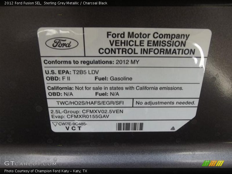 Sterling Grey Metallic / Charcoal Black 2012 Ford Fusion SEL