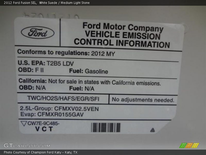 White Suede / Medium Light Stone 2012 Ford Fusion SEL