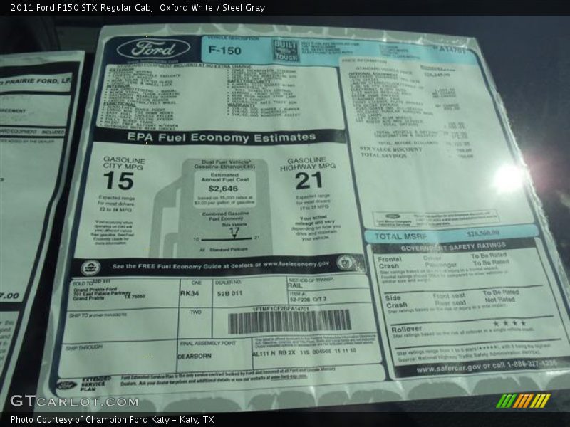  2011 F150 STX Regular Cab Window Sticker