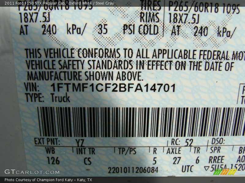 Oxford White / Steel Gray 2011 Ford F150 STX Regular Cab