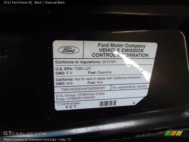 Black / Charcoal Black 2012 Ford Fusion SE