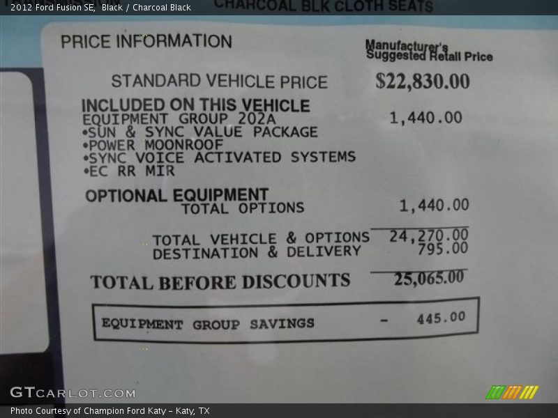 Black / Charcoal Black 2012 Ford Fusion SE