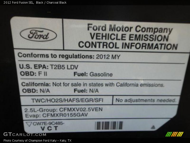 Black / Charcoal Black 2012 Ford Fusion SEL