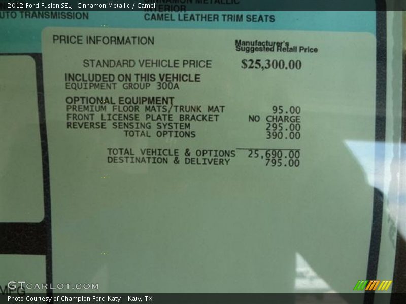 Cinnamon Metallic / Camel 2012 Ford Fusion SEL