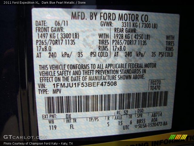 2011 Expedition XL Dark Blue Pearl Metallic Color Code DX