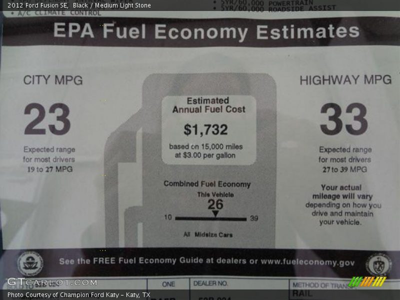 Black / Medium Light Stone 2012 Ford Fusion SE