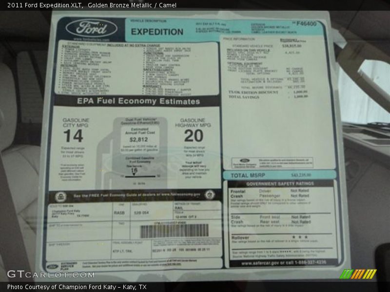 Golden Bronze Metallic / Camel 2011 Ford Expedition XLT