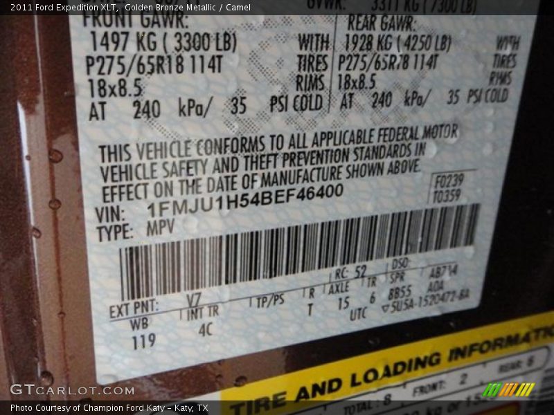 Golden Bronze Metallic / Camel 2011 Ford Expedition XLT