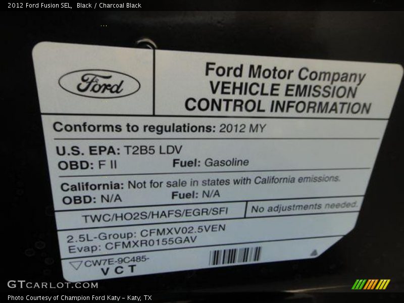 Black / Charcoal Black 2012 Ford Fusion SEL