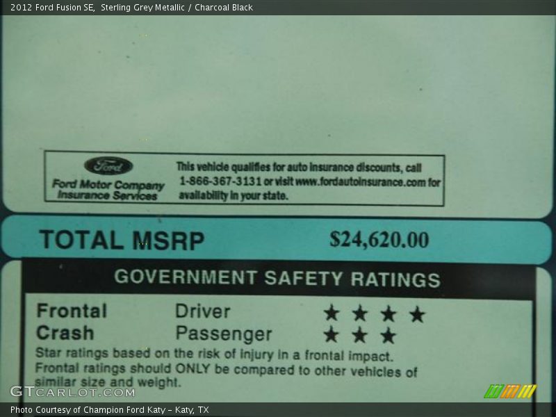 Sterling Grey Metallic / Charcoal Black 2012 Ford Fusion SE