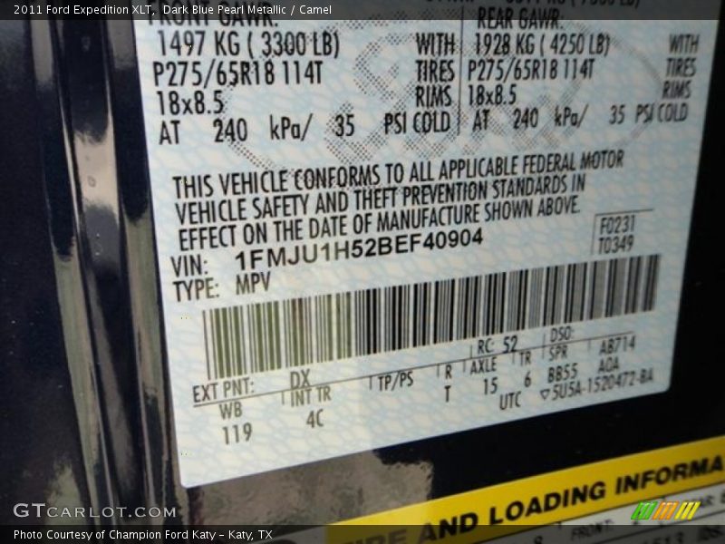 Dark Blue Pearl Metallic / Camel 2011 Ford Expedition XLT